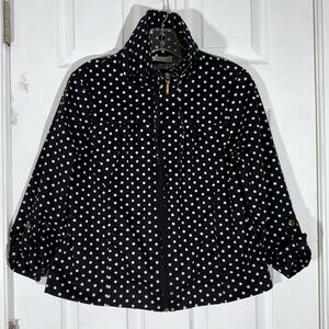 Studio Works Petite XL Black/White Polka Dot Shirt Pockets Rolled Sleeve Stretch